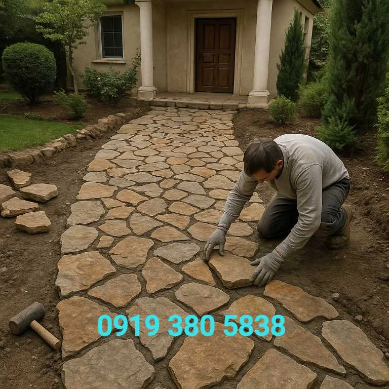 کفپوش سنگ کوهی ورقه‌ای، طراحی مدرن باغ و ویلا، sangekohi.ir